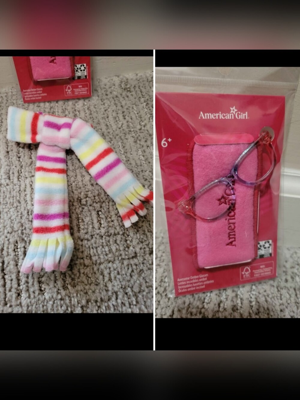 American Girl Doll Ombre Glasses And Striped Scarf - New